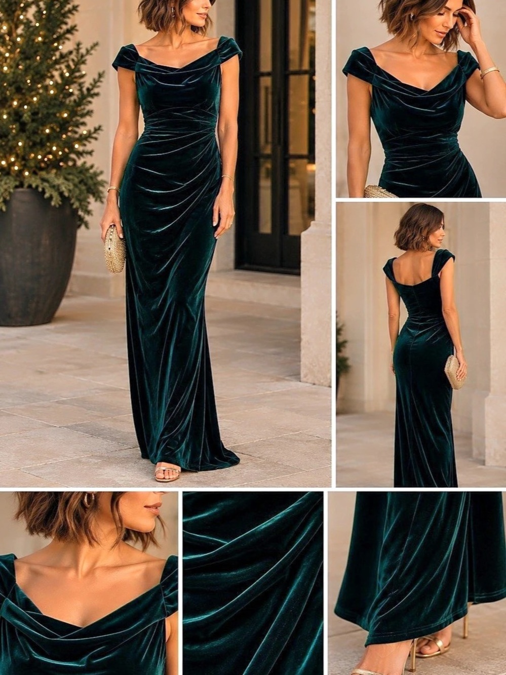 Xscape Green Velvet Off-The-Shoulder Full Length Gown Size 6